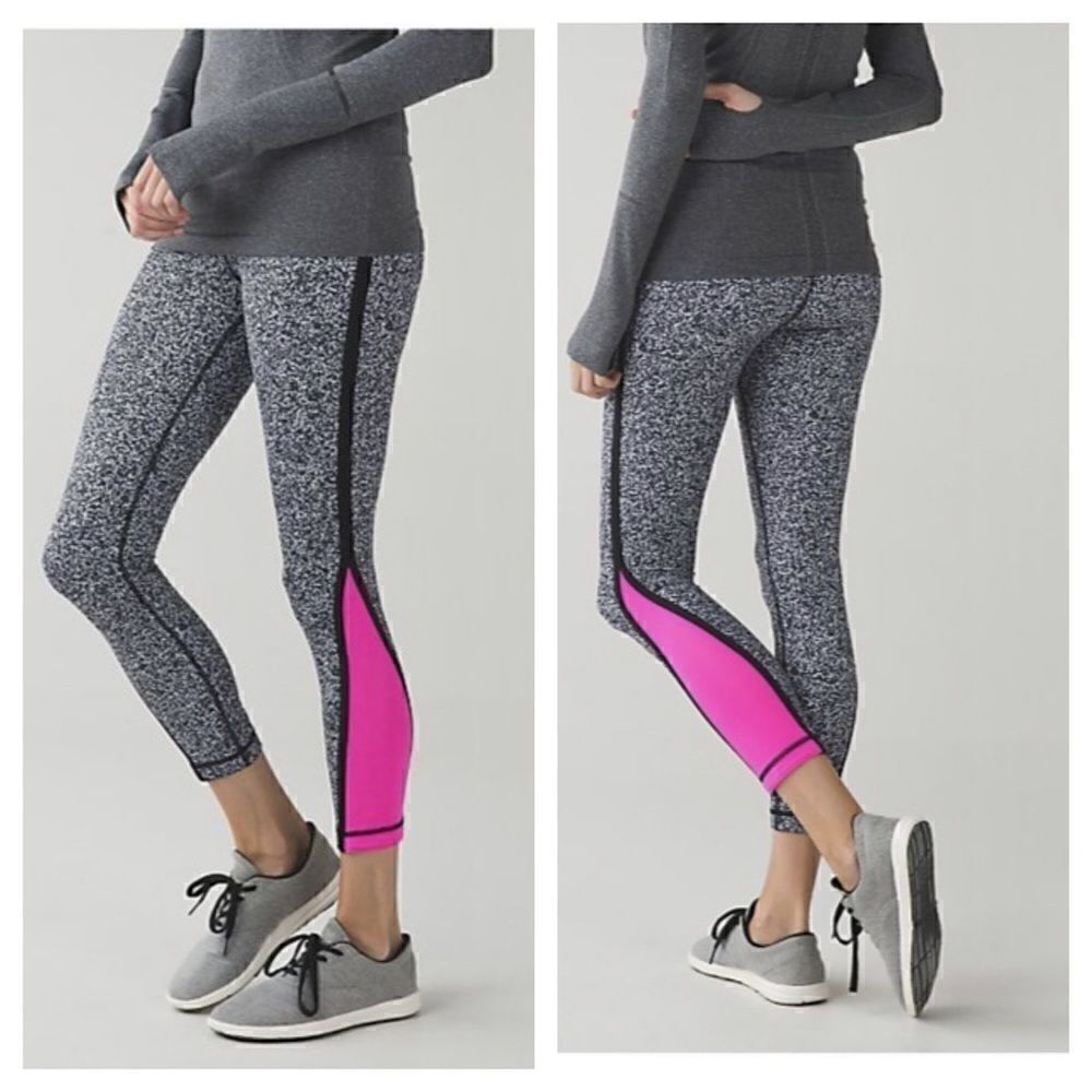 Lululemon Pace Tight Flashback Static White Black / Raspberry Glo Light